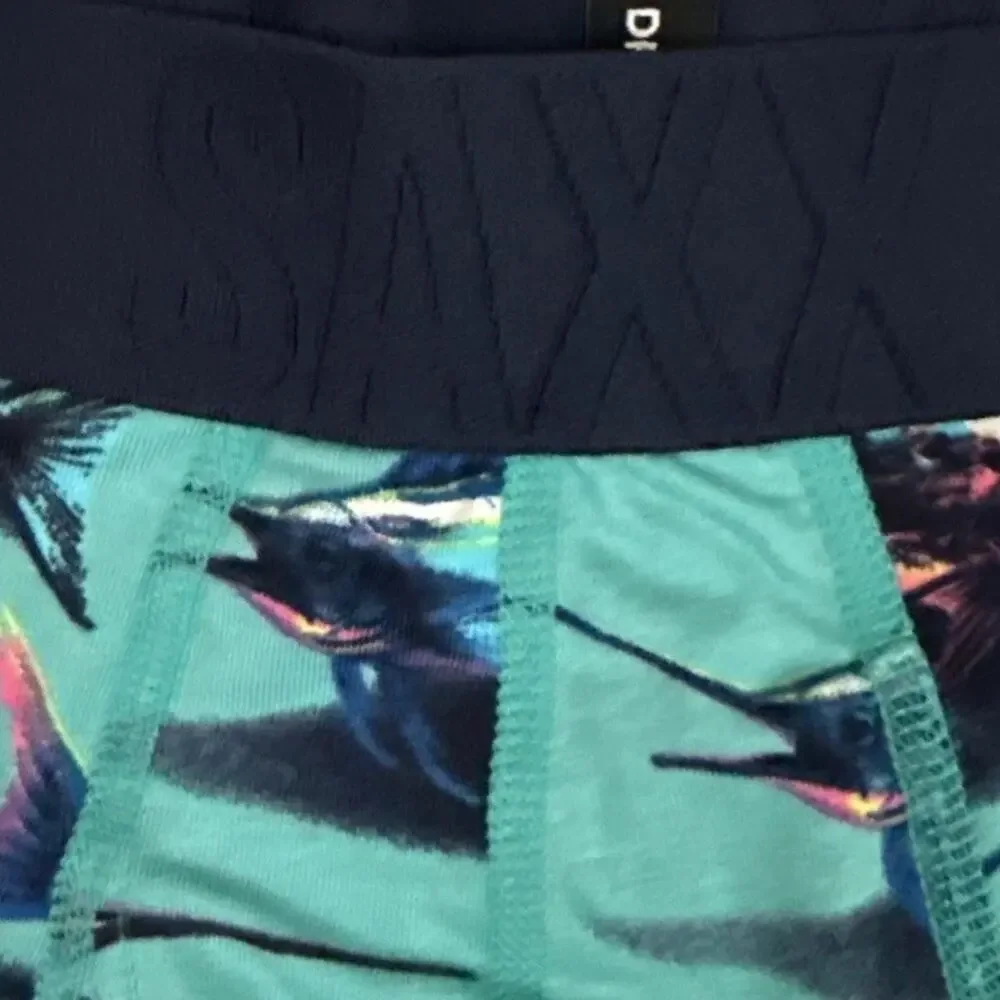 Saxx DropTemp Boxer Briefs Men Small Teal Fish Print Ballpark Pouch NWT